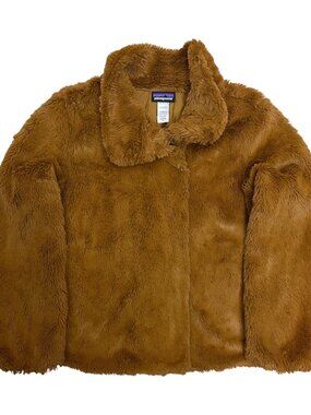 PATAGONIA Faux Fur Jacket Fleece Winter Fall Brown Outdoor Coat Womens Medium